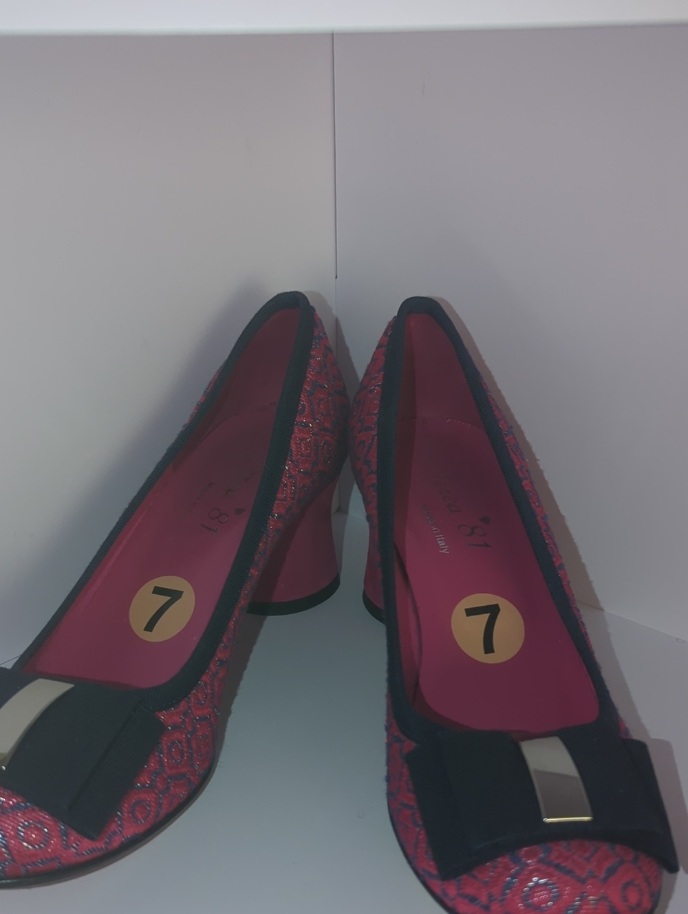 Ferca 81 Women's Pink Patterned Block Heel Pumps - Size 7